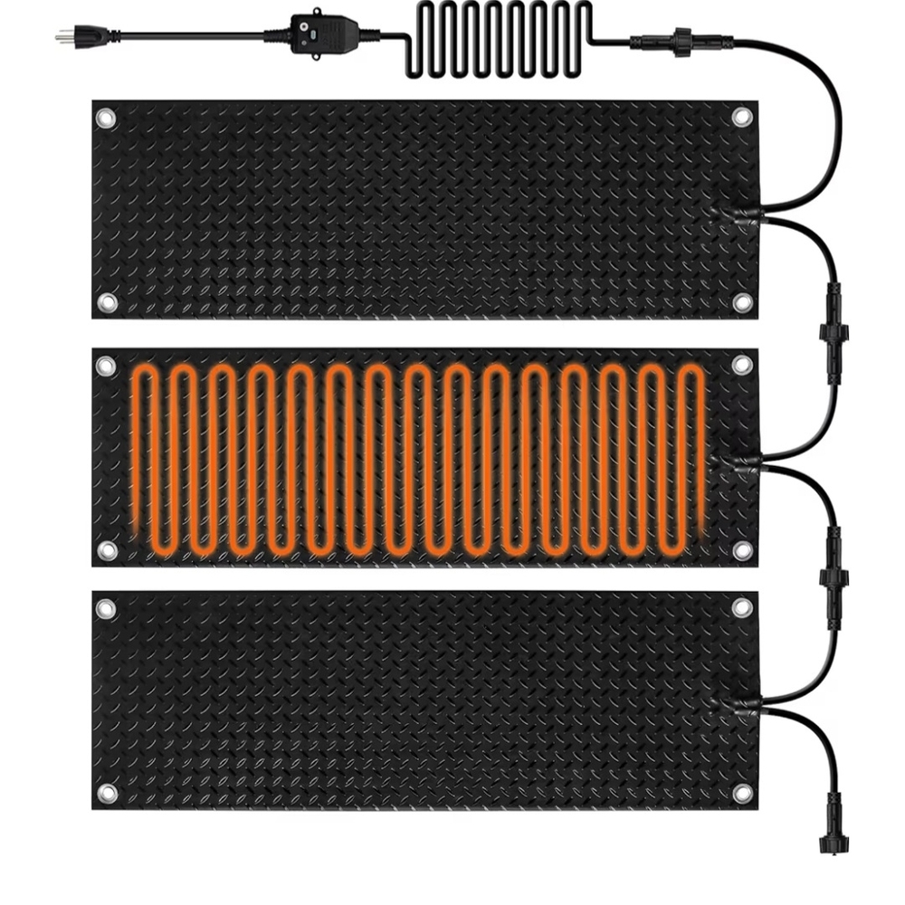 3 Pc Snow Melting Mat Non-Slip Heated Outdoor Mats 10''x30'' with Power Cord